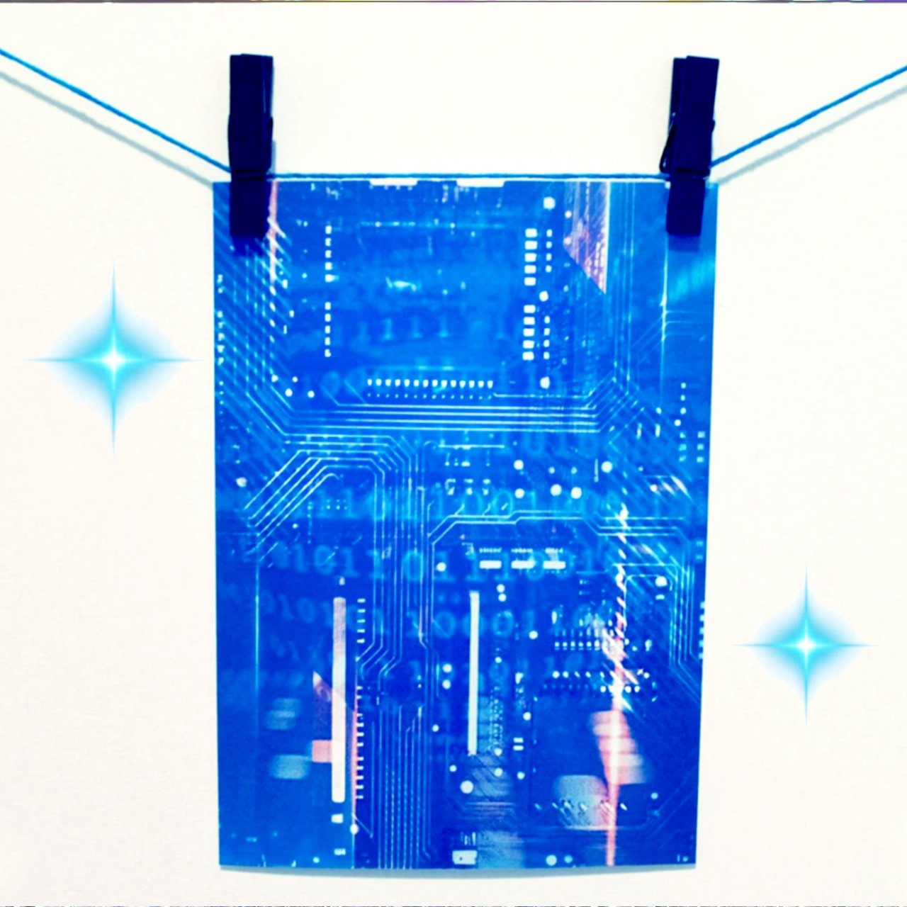 Blue futuristic, cybercore aesthetic wall decor if a mini art print