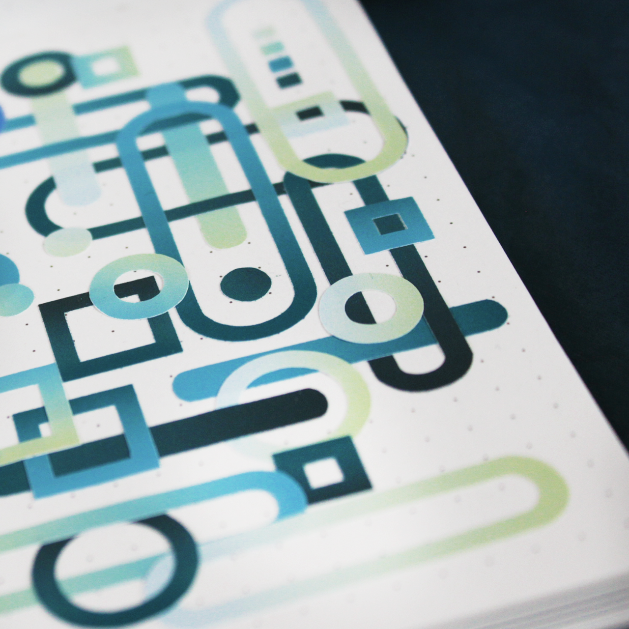 Green gradient sticker sheet with oval, circle, and square shapes